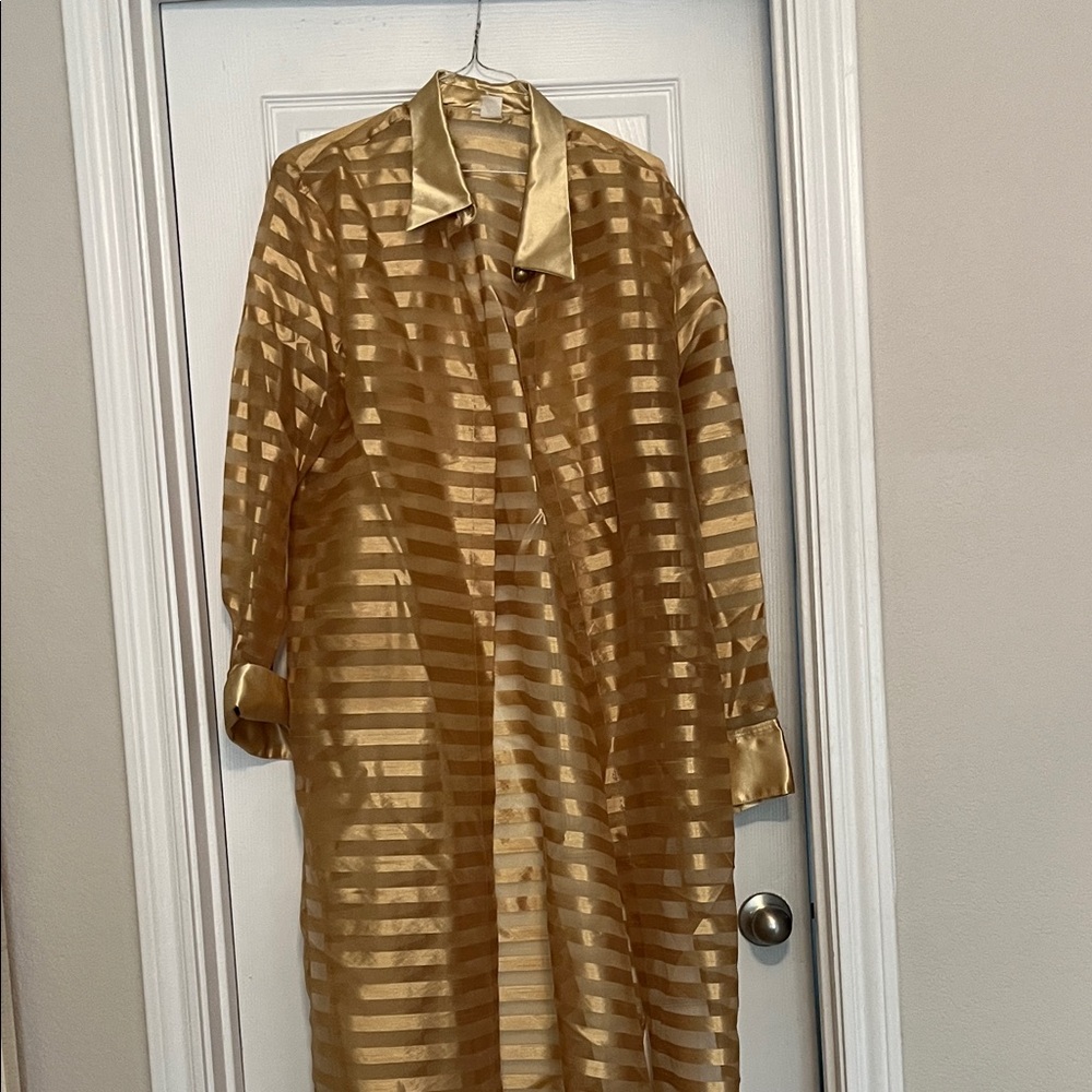Gold Striped Sheer Long jacket type top.